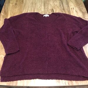 Knox Rose Maroon Red Fuzzy Textured Pullover Sweater Cuffed Womens XXL 2XL